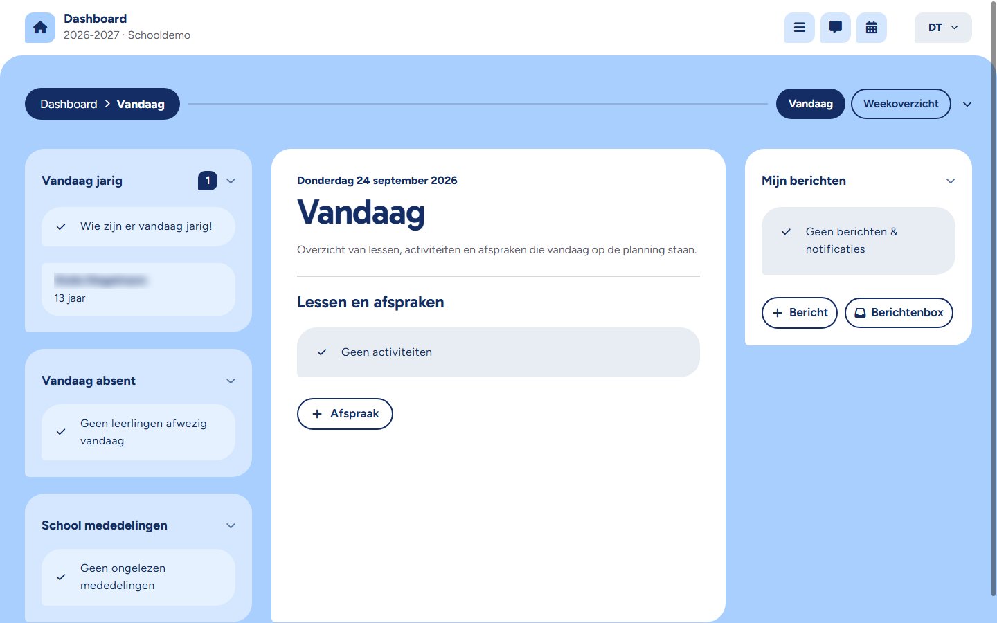 Het dagoverzicht van een leerkracht in Edulas.