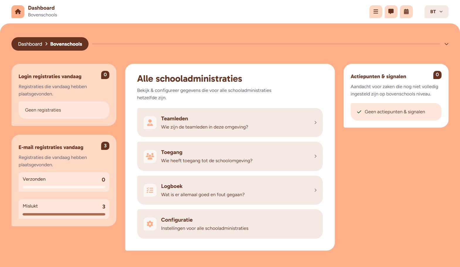 Het bovenschoolse dashboard van een schoolbestuur in Edulas.